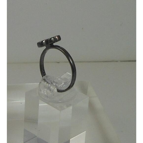 Vibrant Pink Splat Flower Ring Oxidized Sterling Silver Size 6.25 - Fun Enamel - Picture 6 of 6